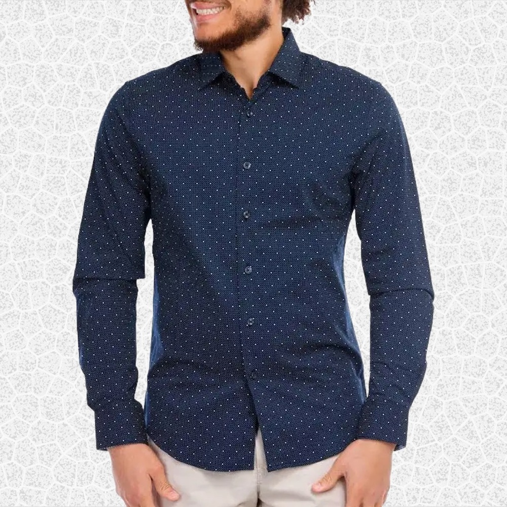 Men's Navy Polka Dot Button Up | Slim Fit | XL